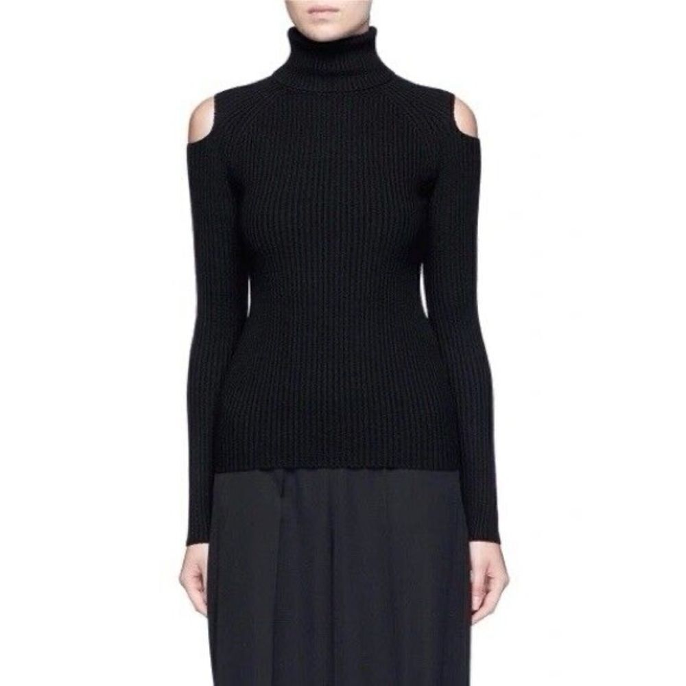 Revolve Theory Jemliss Evian Wool Cut-Out Cold Shoulder Turtleneck Sweater Sz S
